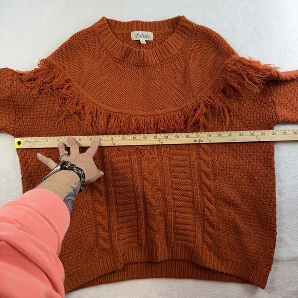 Listicle M Medium Cable Knit Sweater Oversized Fringe Boho Chunky Mohair Blend - Picture 7 of 10